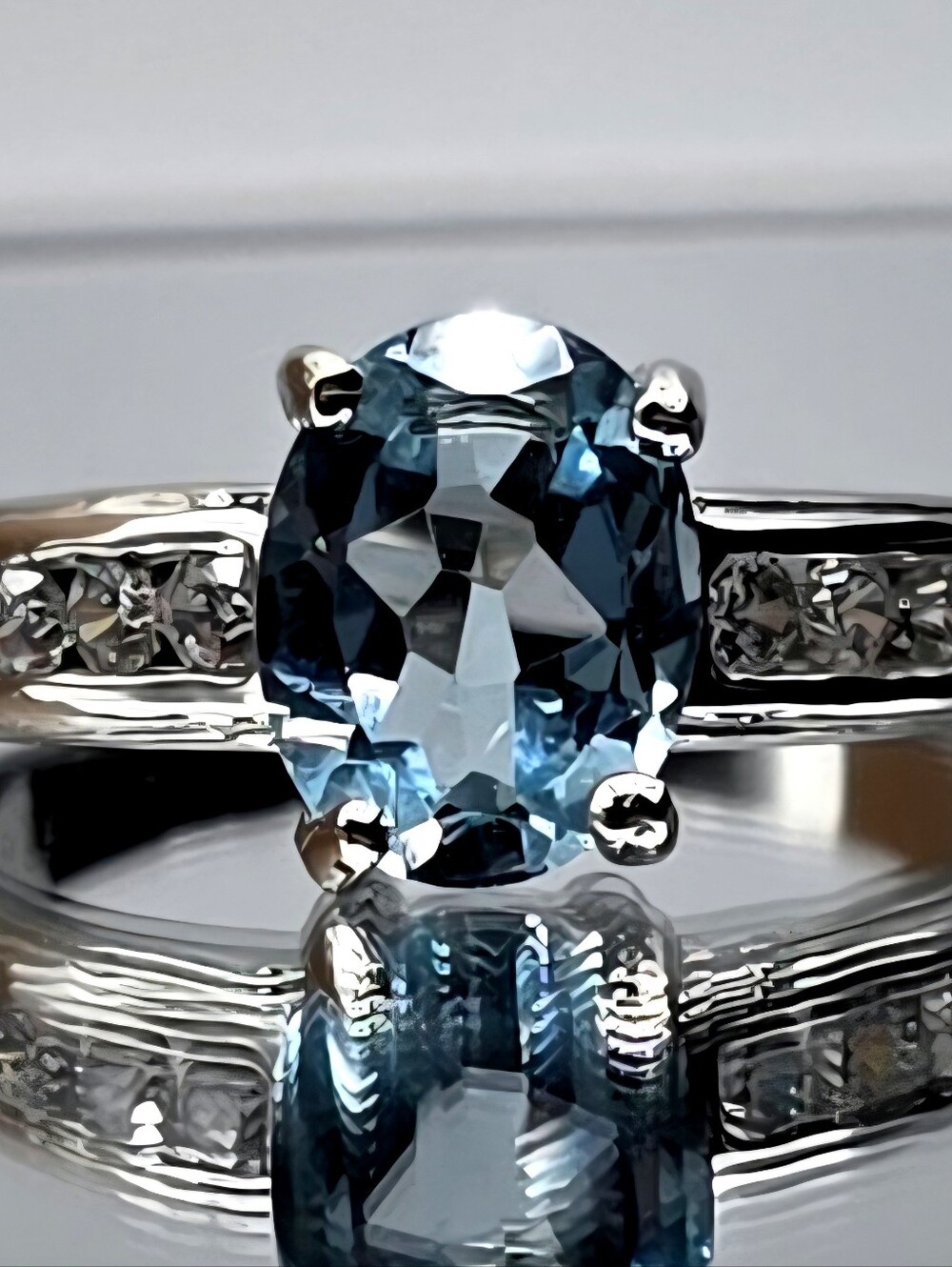 2 CT Swiss Blue Topaz 18K White Gold Over Sterling Silver Ring Size 7.25